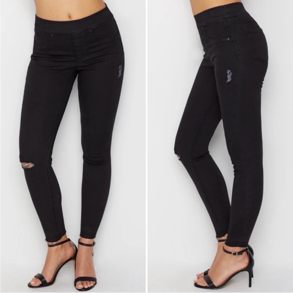 SPANX black distressed jeggings